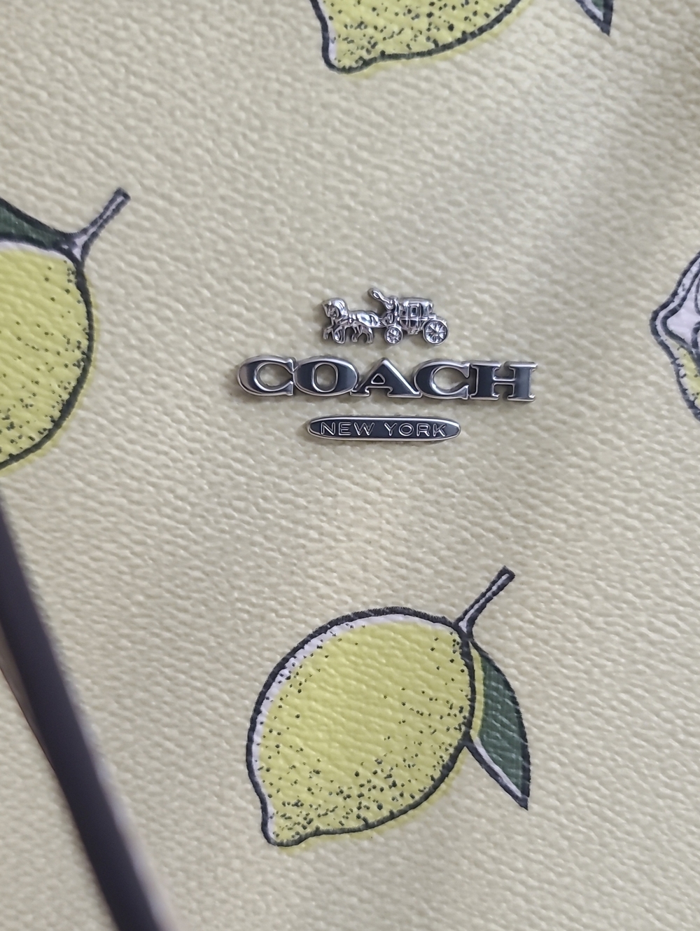 NWOT Coach Lemon-Print Tote in Pale Yellow with Tan Trim - Picture 5 of 16
